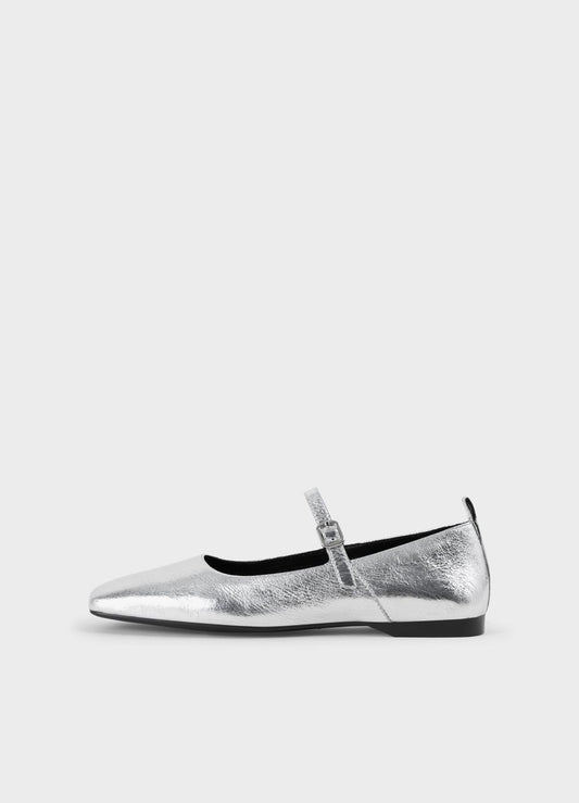 Delia Strap Ballet Flats in Silver