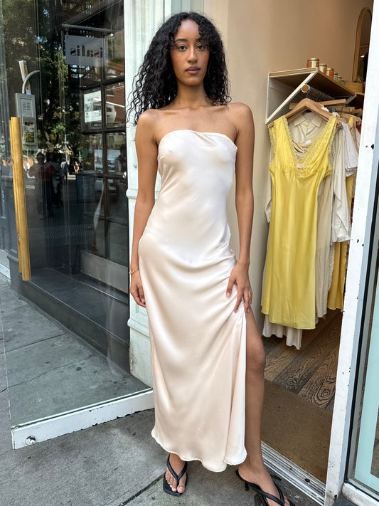 Greece Strapless Dress in Champagne