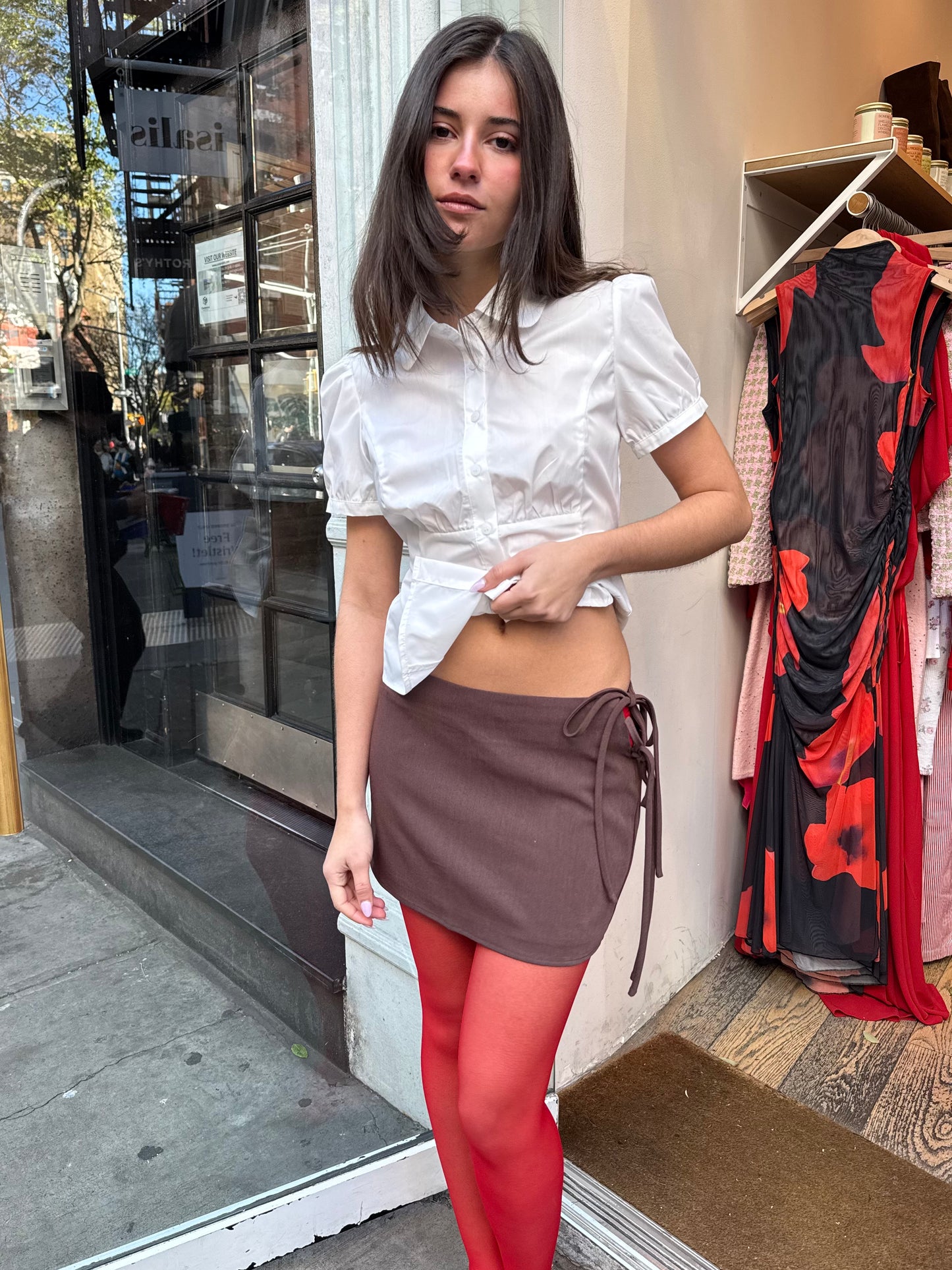 Grimes Ribbon Mini Skirt in Brown