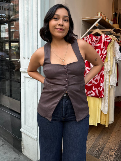 Remy Linen Vest in Coffee Bean