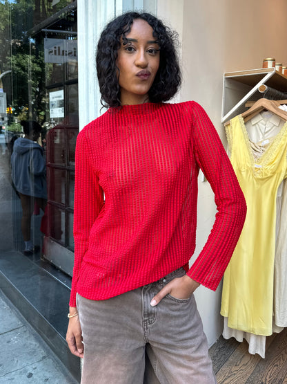 Addison Mesh Long Sleeve in Bright Rouge