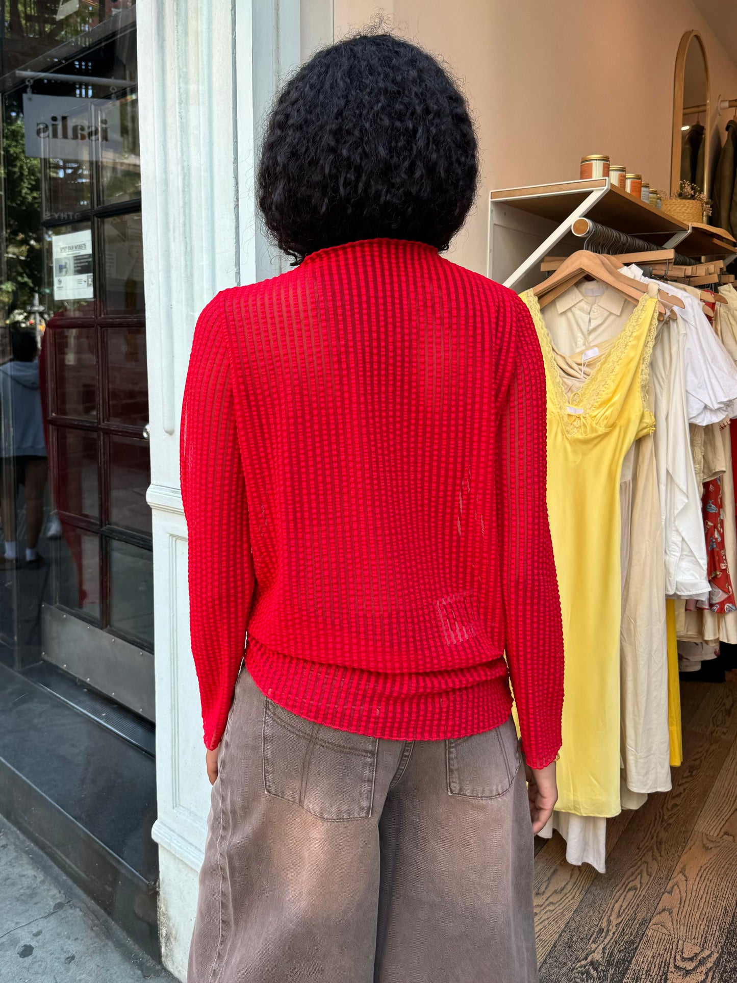 Addison Mesh Long Sleeve in Bright Rouge