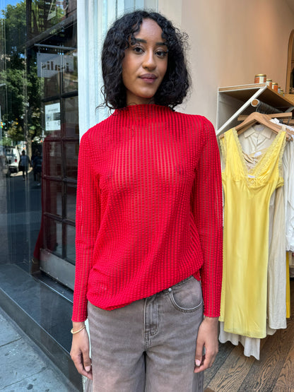 Addison Mesh Long Sleeve in Bright Rouge