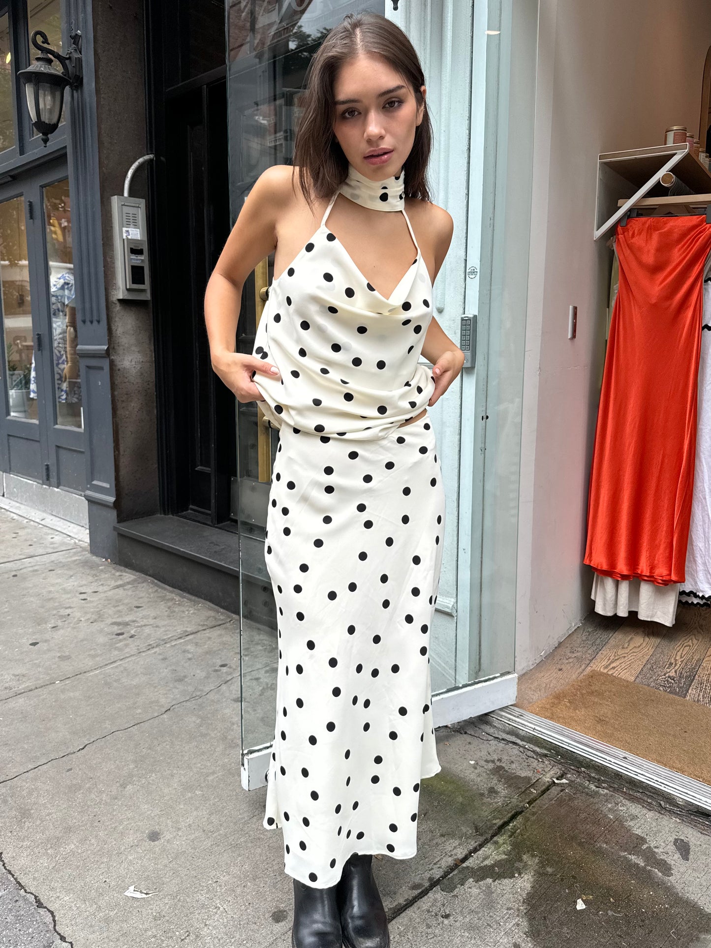 Sutro Maxi Skirt in White Black Dot