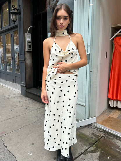 Sutro Maxi Skirt in White Black Dot