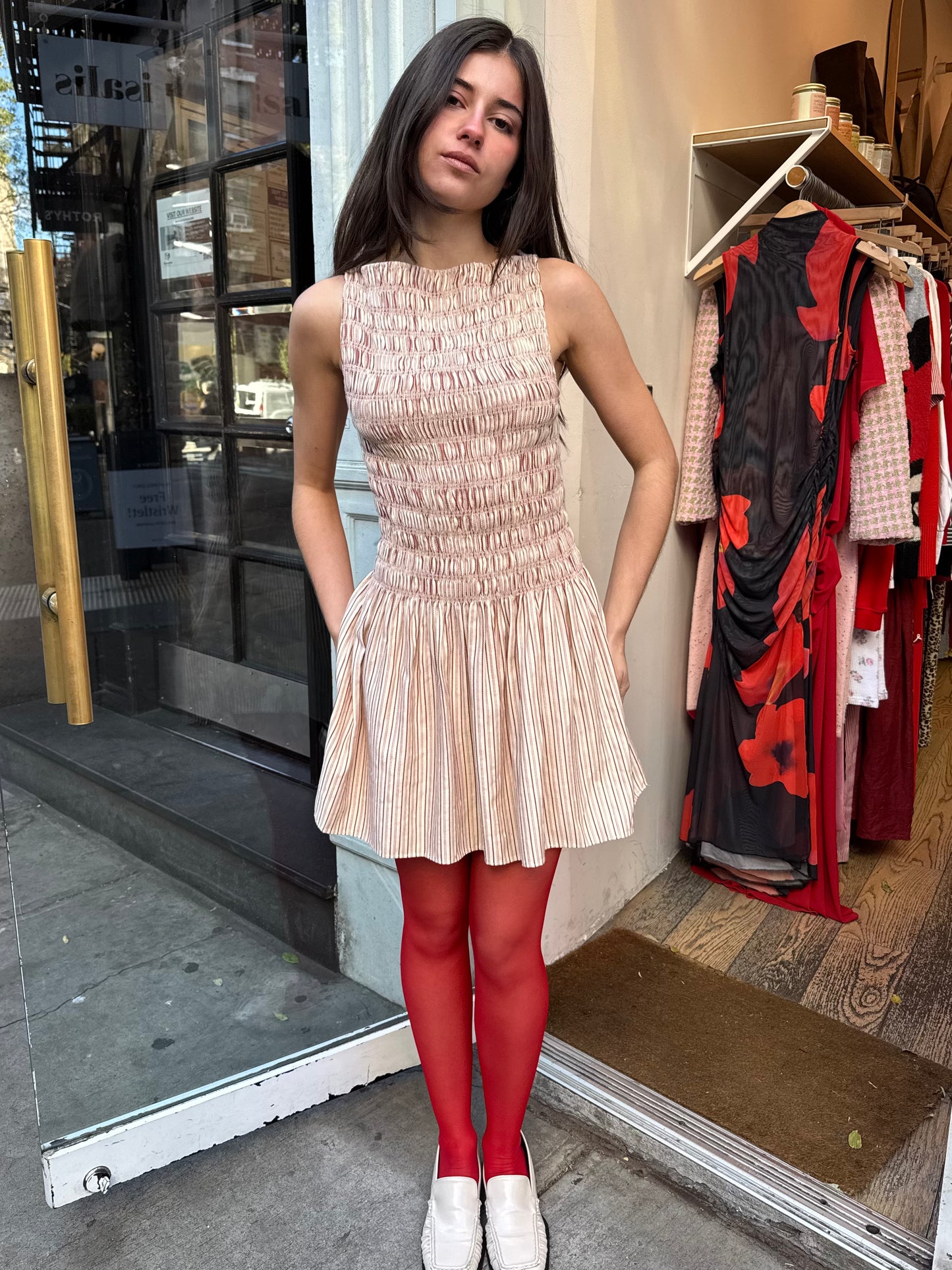 Noa Mini Dress in Pinstripe Garnet Blush