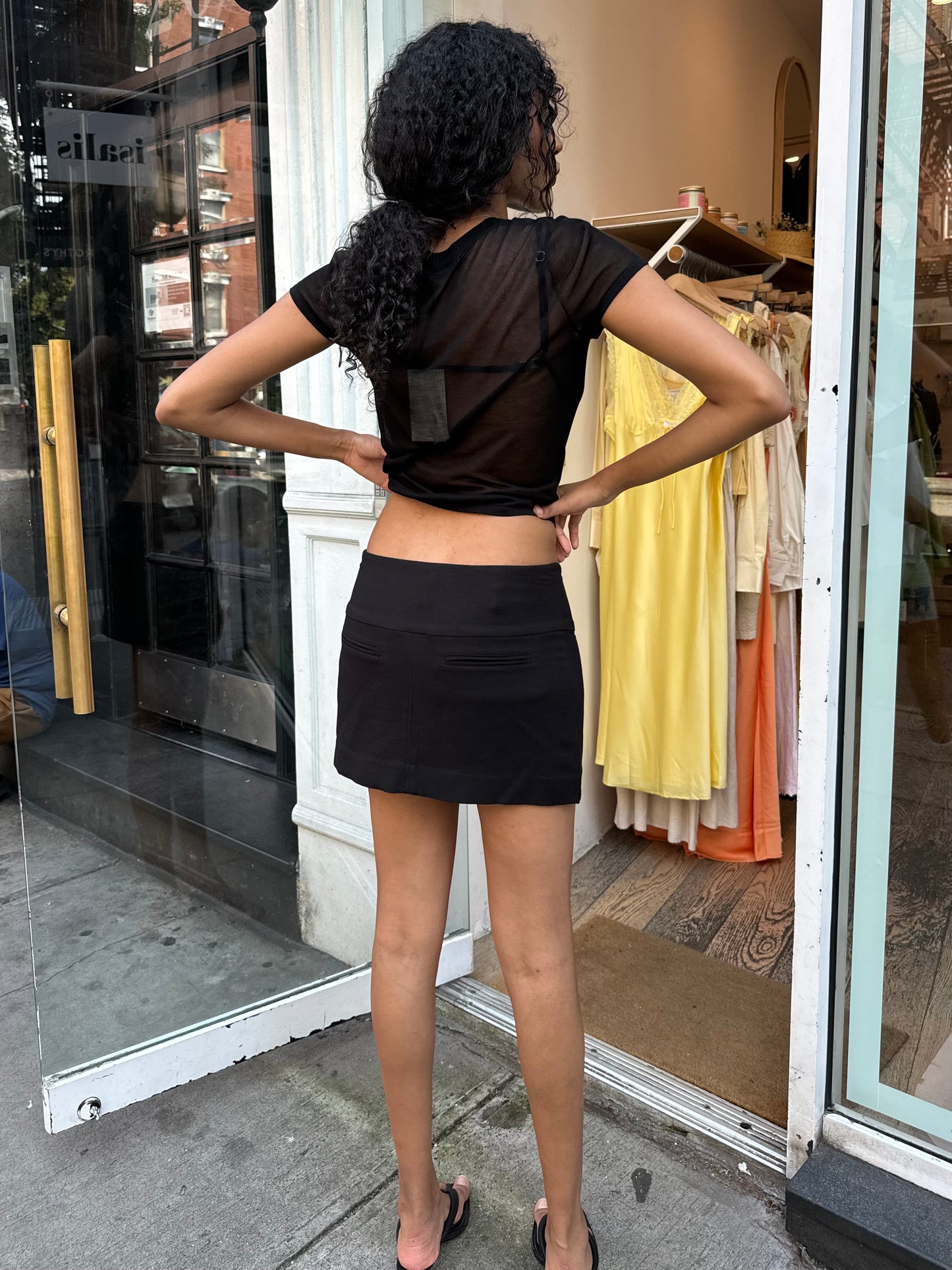 Wide Waistband Mini Skirt in Black