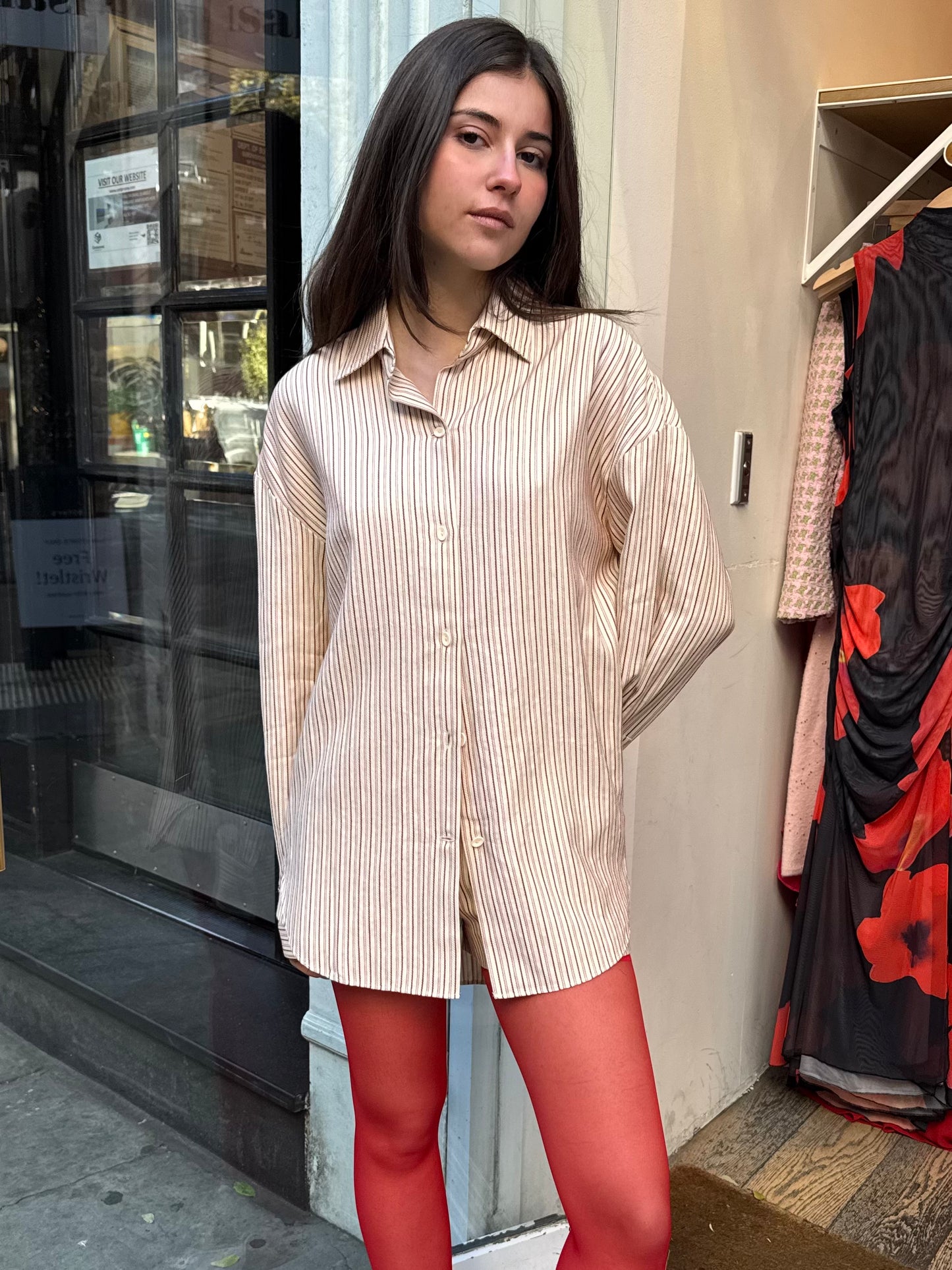 En Vau Shirt in Pinstripe Garnet Blush