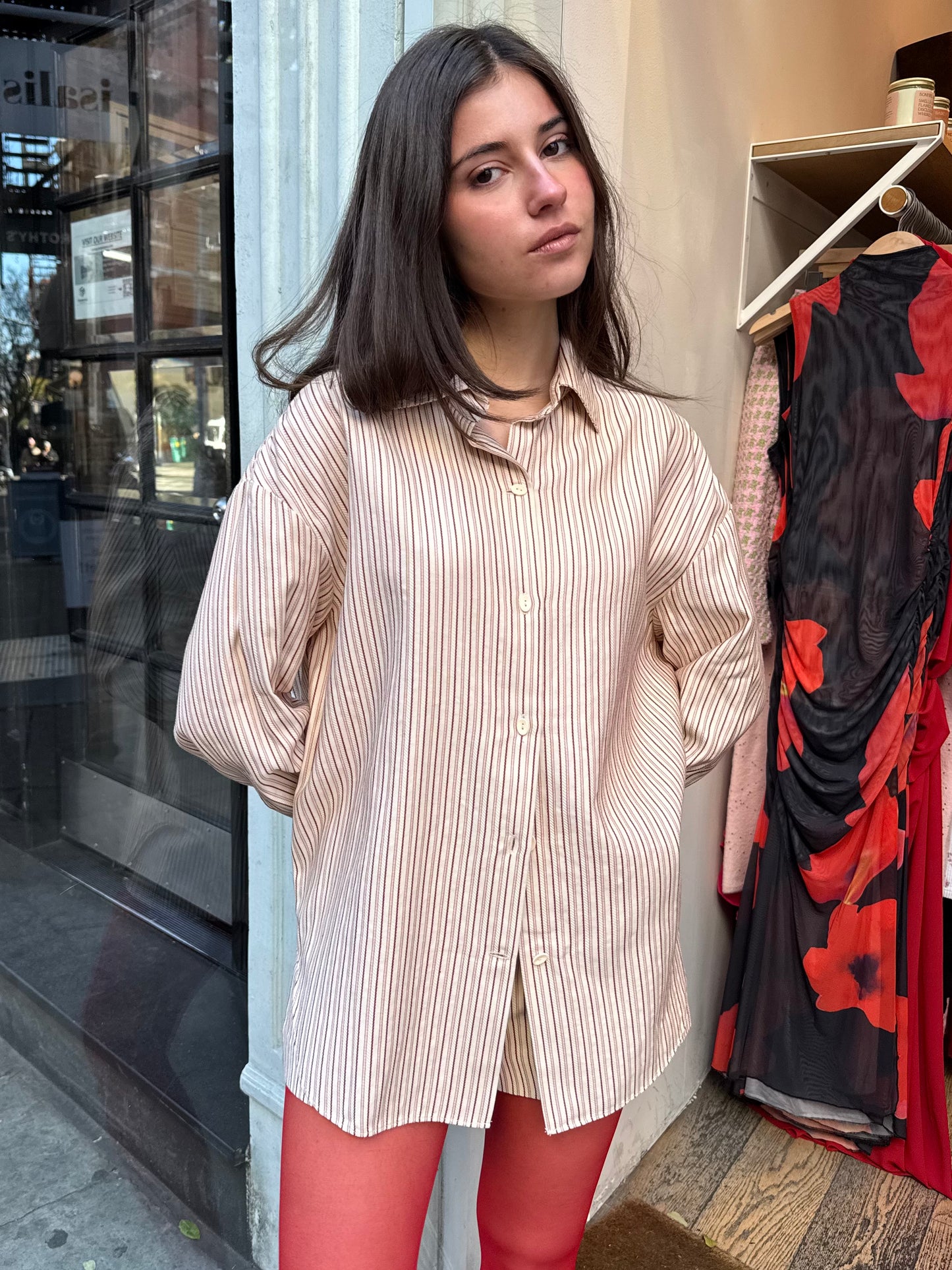 En Vau Shirt in Pinstripe Garnet Blush