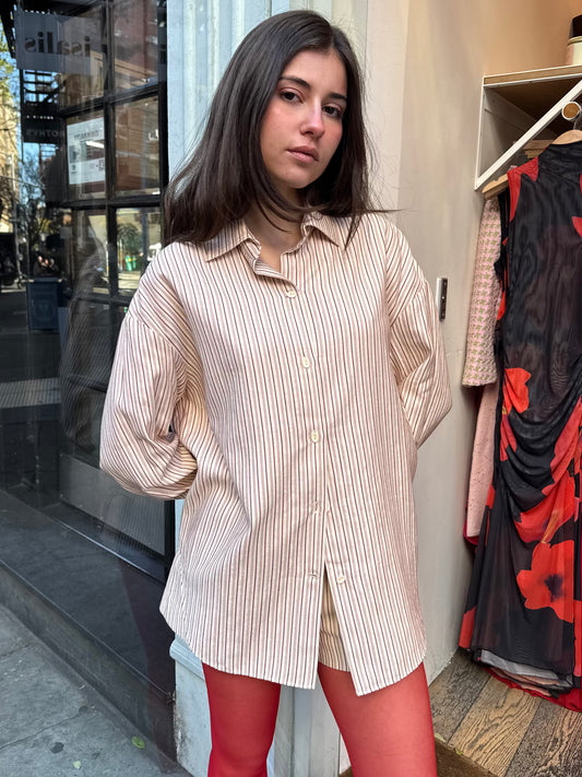 En Vau Shirt in Pinstripe Garnet Blush