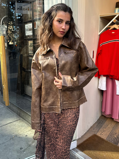 Harley Faux Leather Jacket in Chocolate