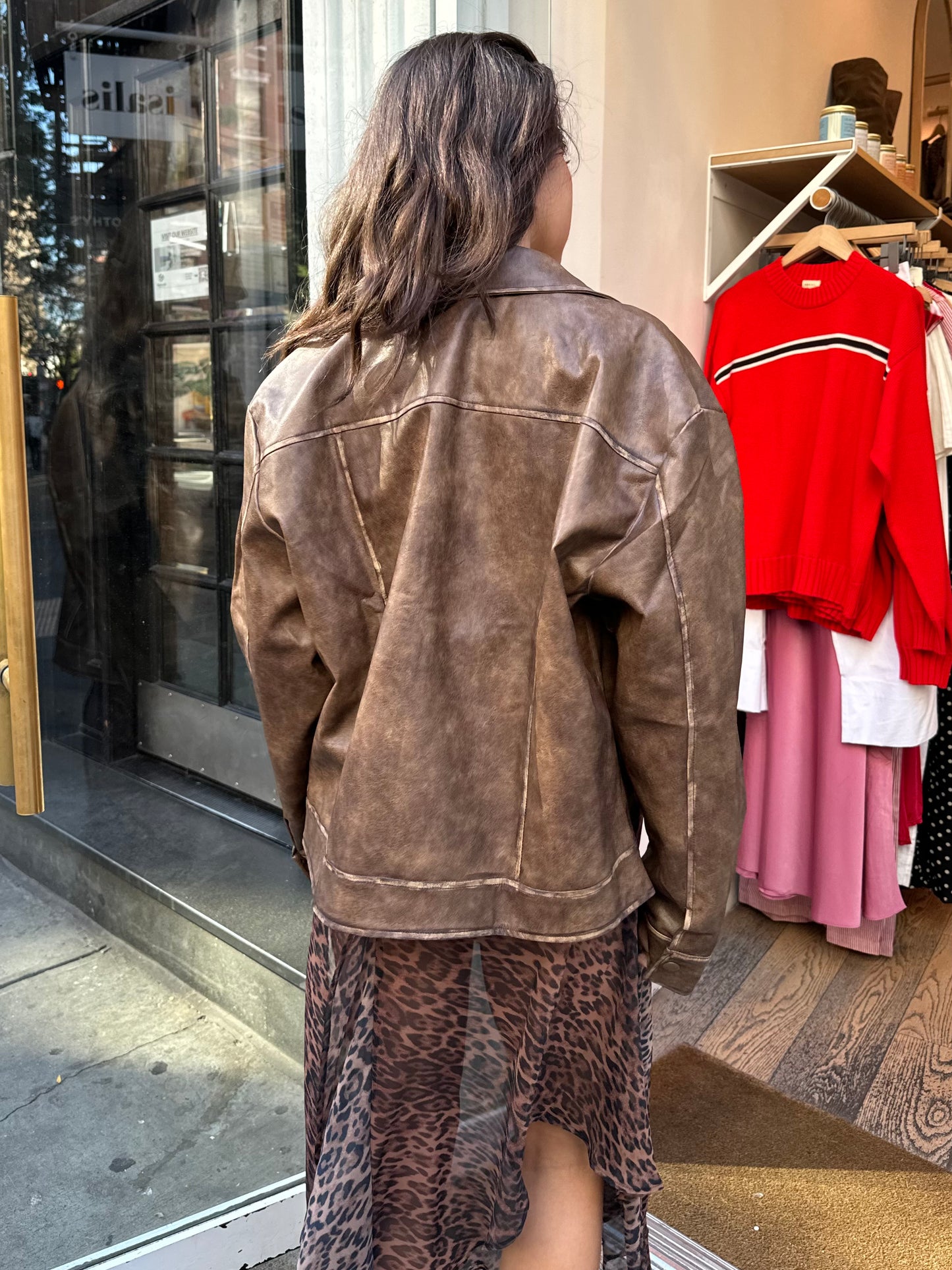 Harley Faux Leather Jacket in Chocolate