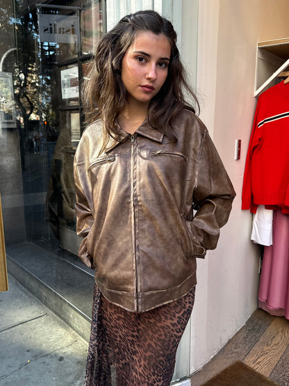 Harley Faux Leather Jacket in Chocolate