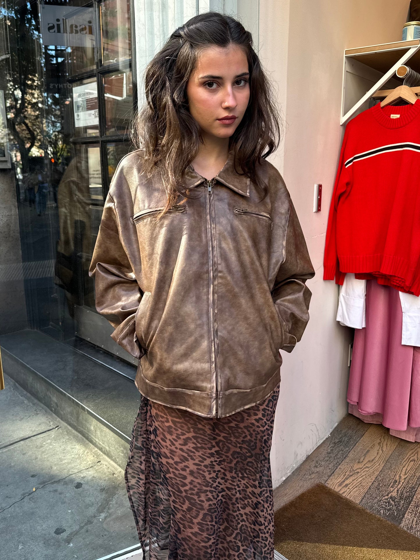 Harley Faux Leather Jacket in Chocolate