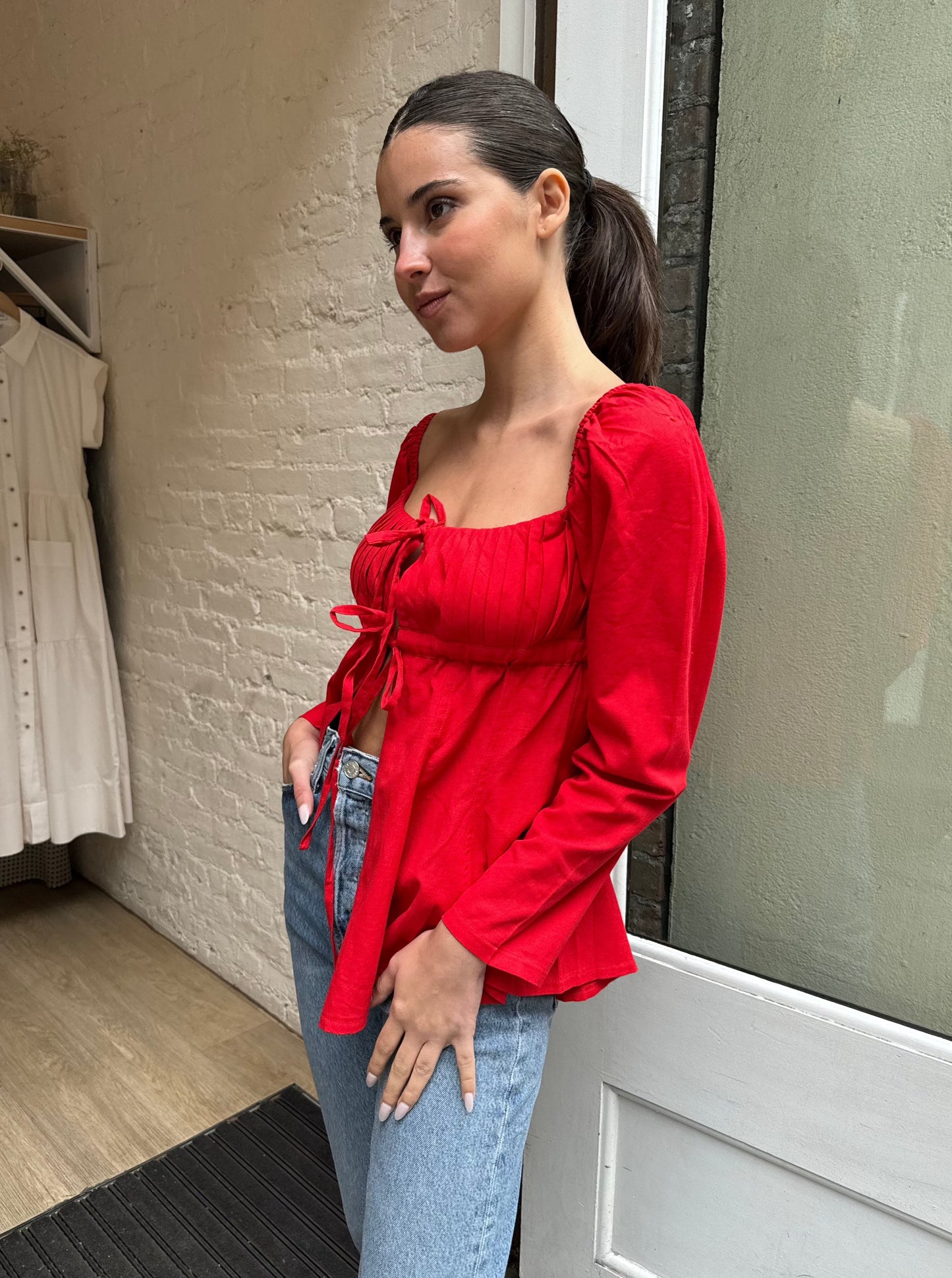 Teide Linen Blouse in Red