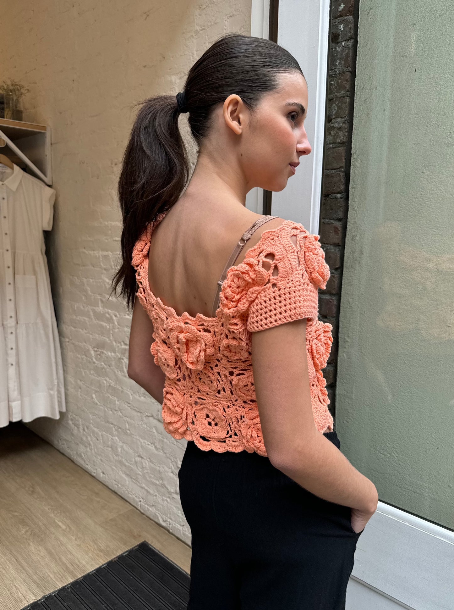 Nogal Crochet Top in Coral