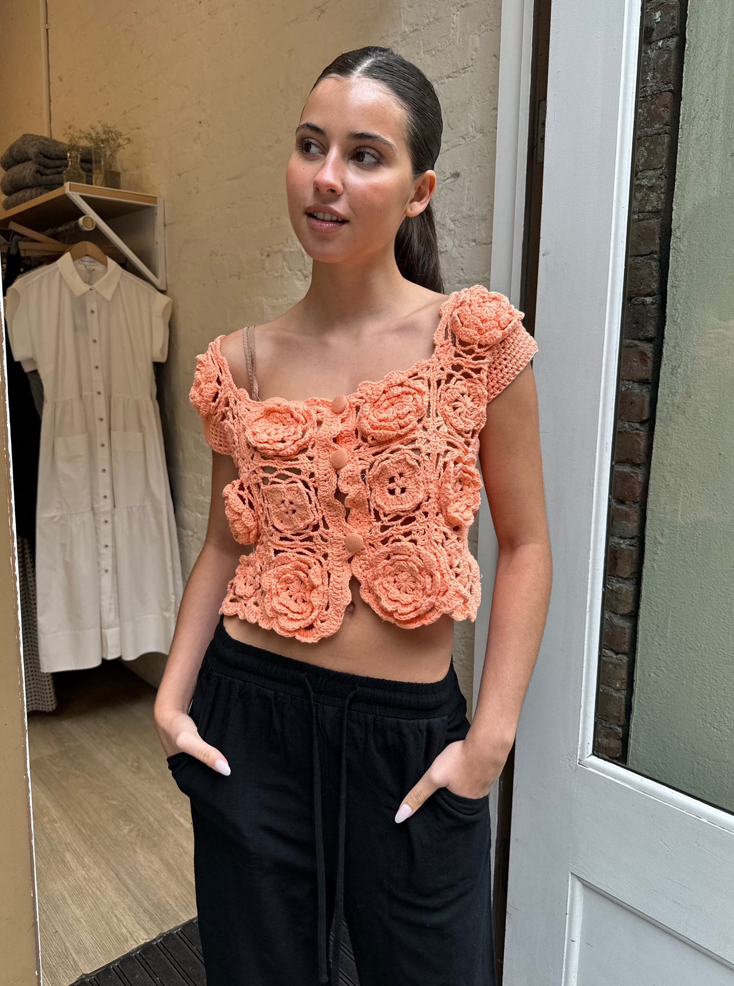 Nogal Crochet Top in Coral