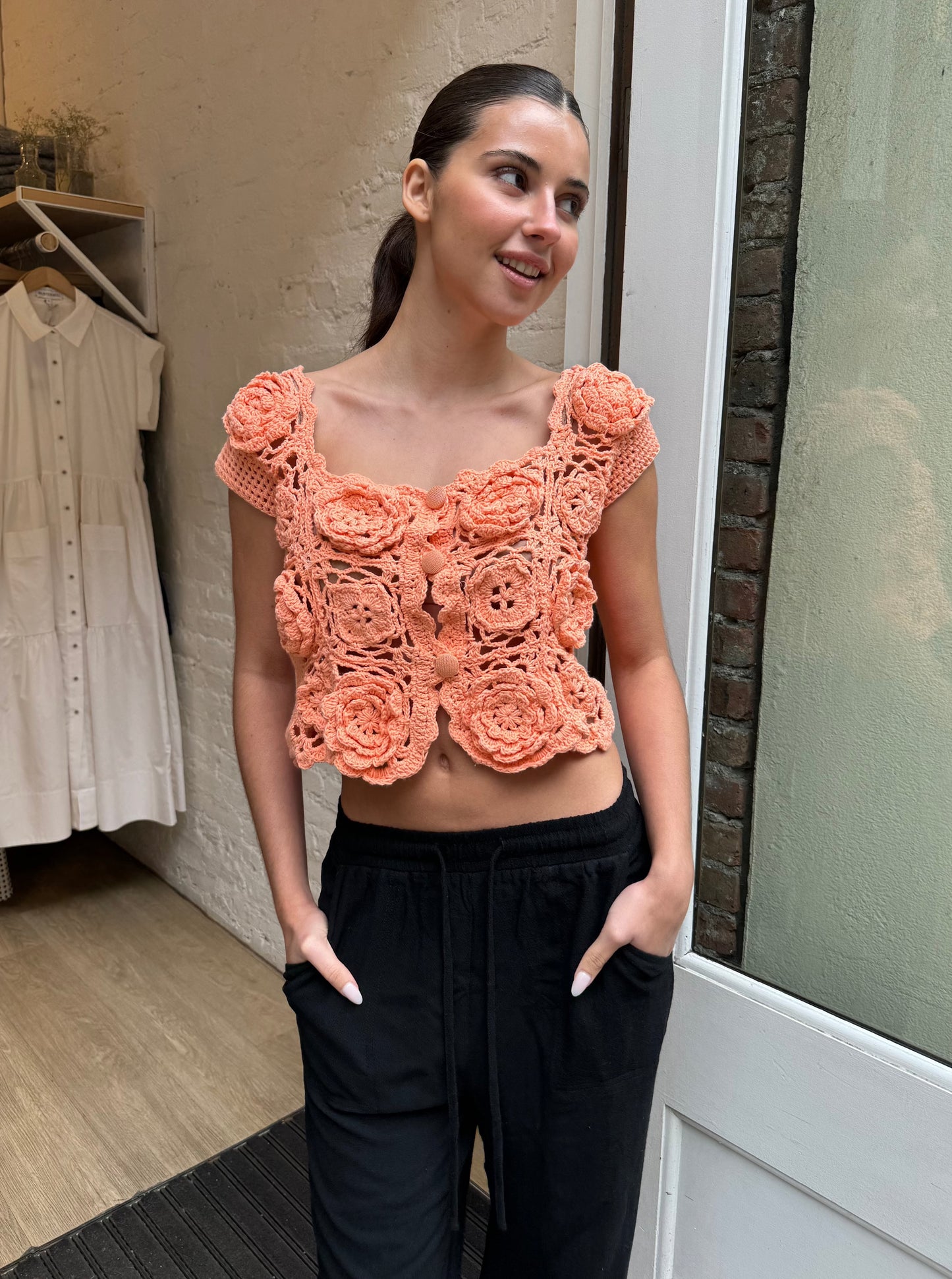 Nogal Crochet Top in Coral