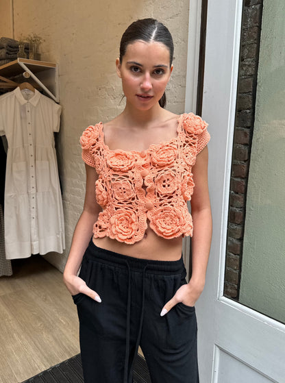 Nogal Crochet Top in Coral