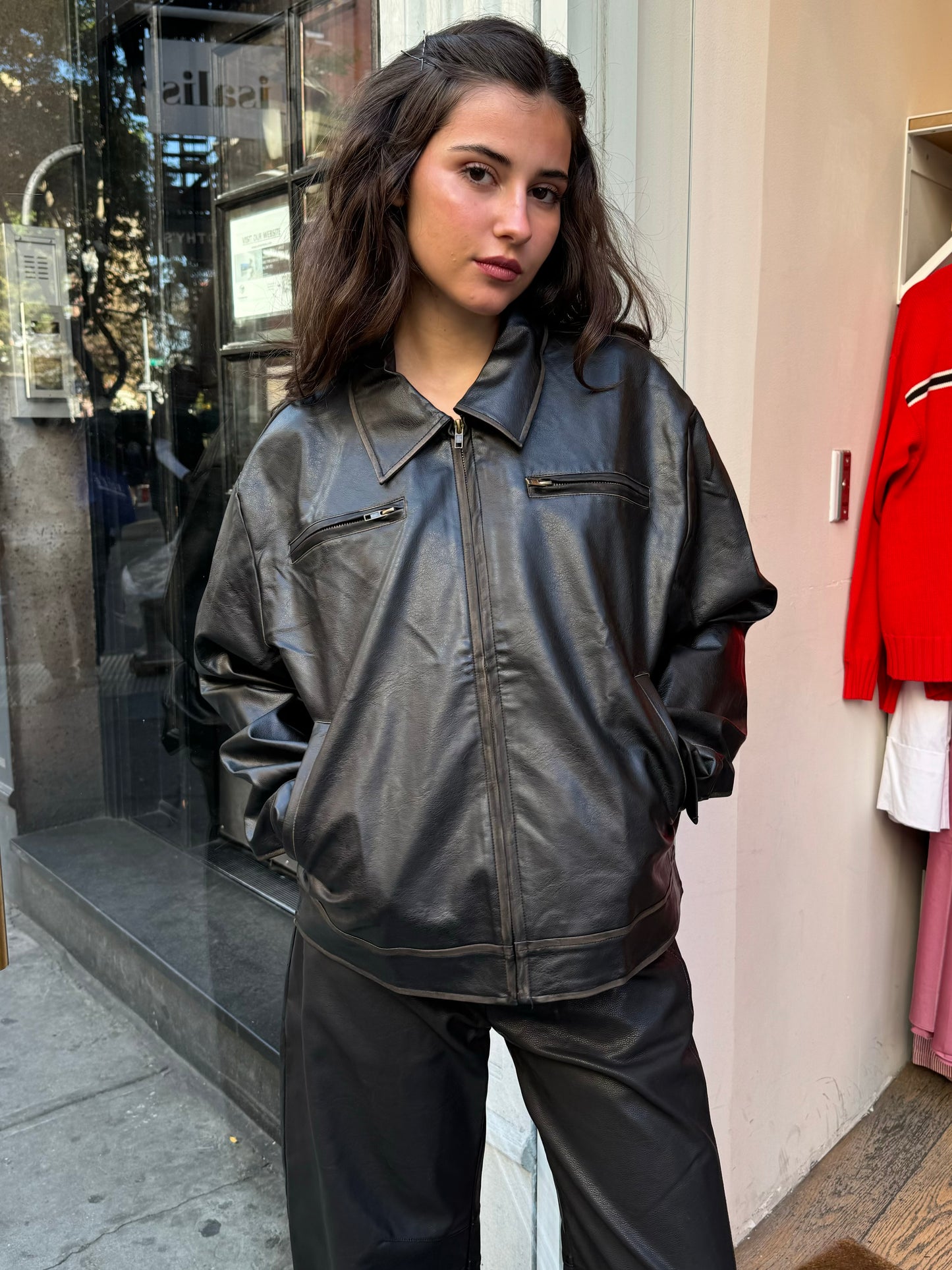 Harley Faux Leather Jacket in Vintage Brown