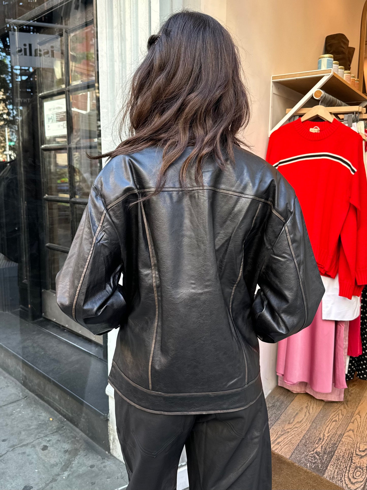 Harley Faux Leather Jacket in Vintage Brown