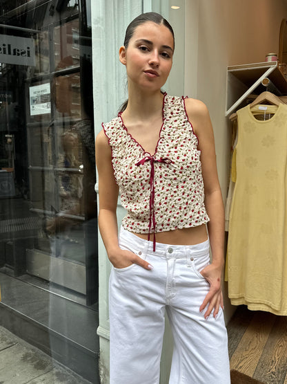 Steph Ruched Top in Burgundy Floral