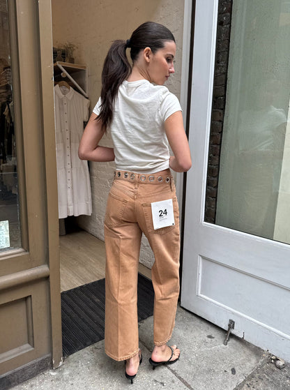 Loose Crop Jean in Grommet Desert Sand