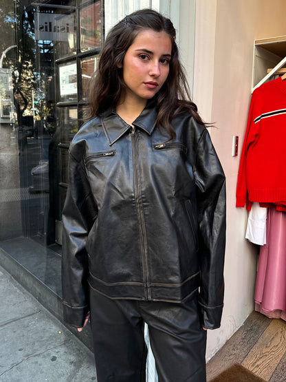 Harley Faux Leather Jacket in Vintage Brown