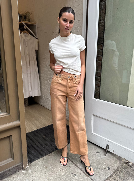 Loose Crop Jean in Grommet Desert Sand