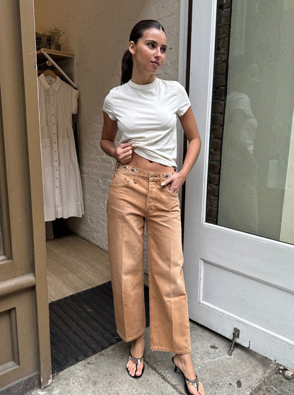 Loose Crop Jean in Grommet Desert Sand