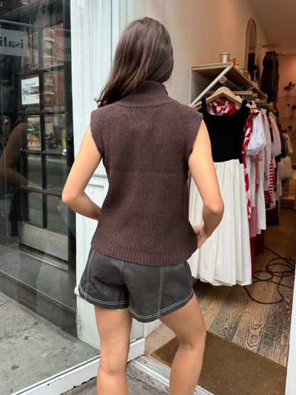 Fave Knit Zip Vest in Dark Oak