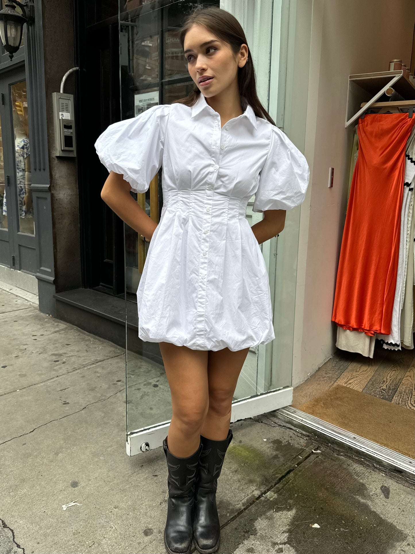 Tasha Puff Dress in White