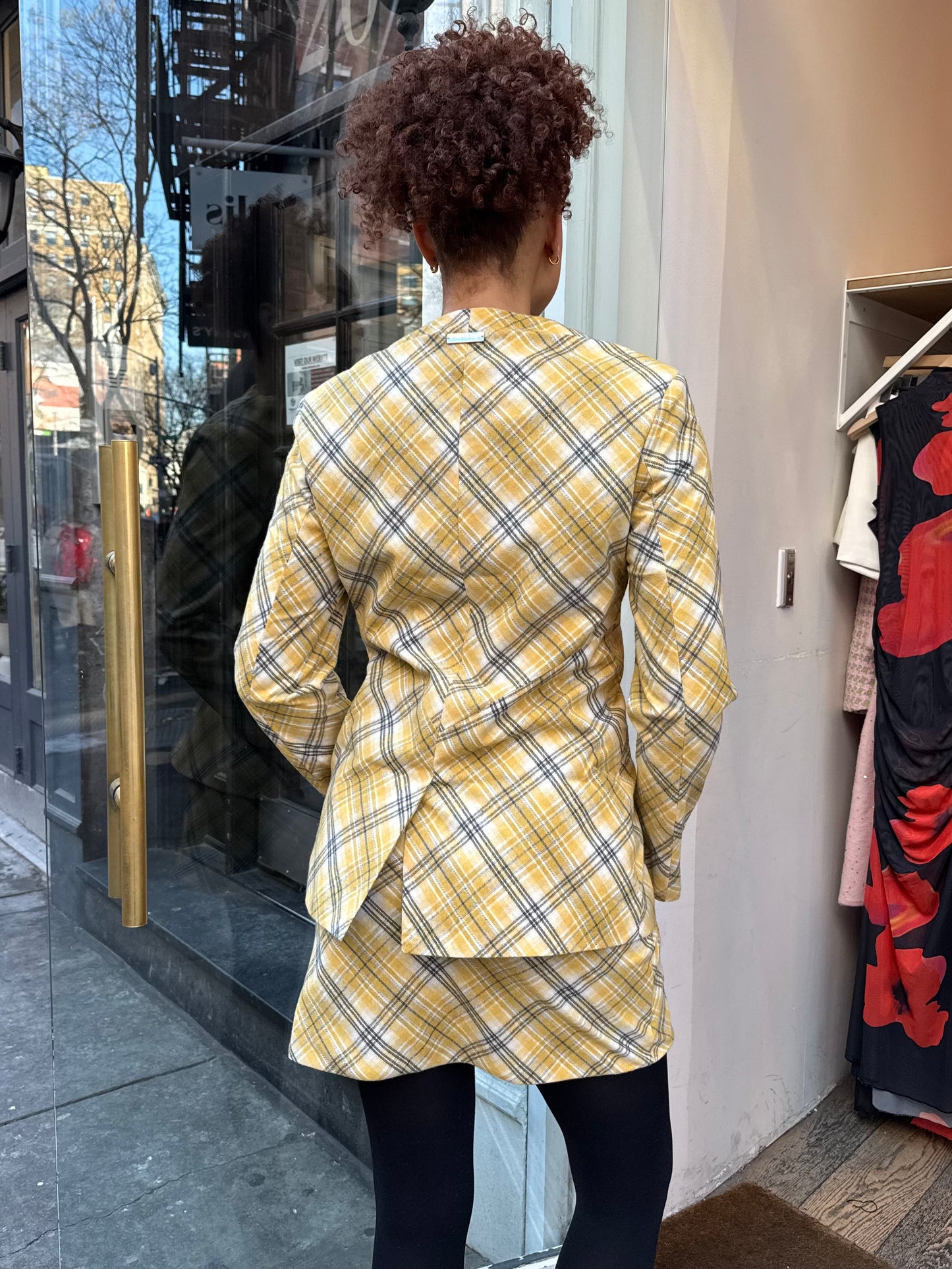 Check Collarless Blazer in Yellow Check