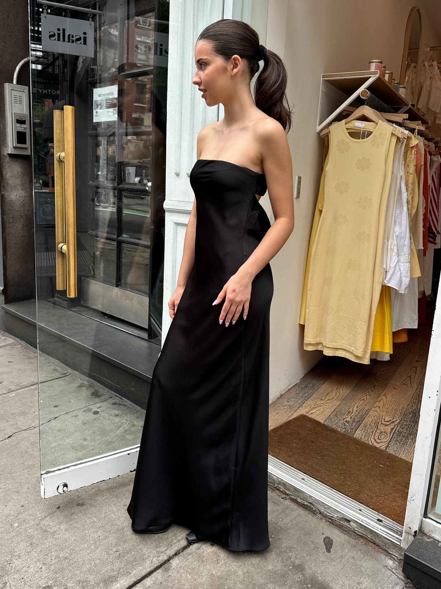 Petal Strapless Maxi Dress in Black