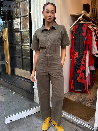 Bernice Short Sleeve Utility Jumpsuit in Deep Olive