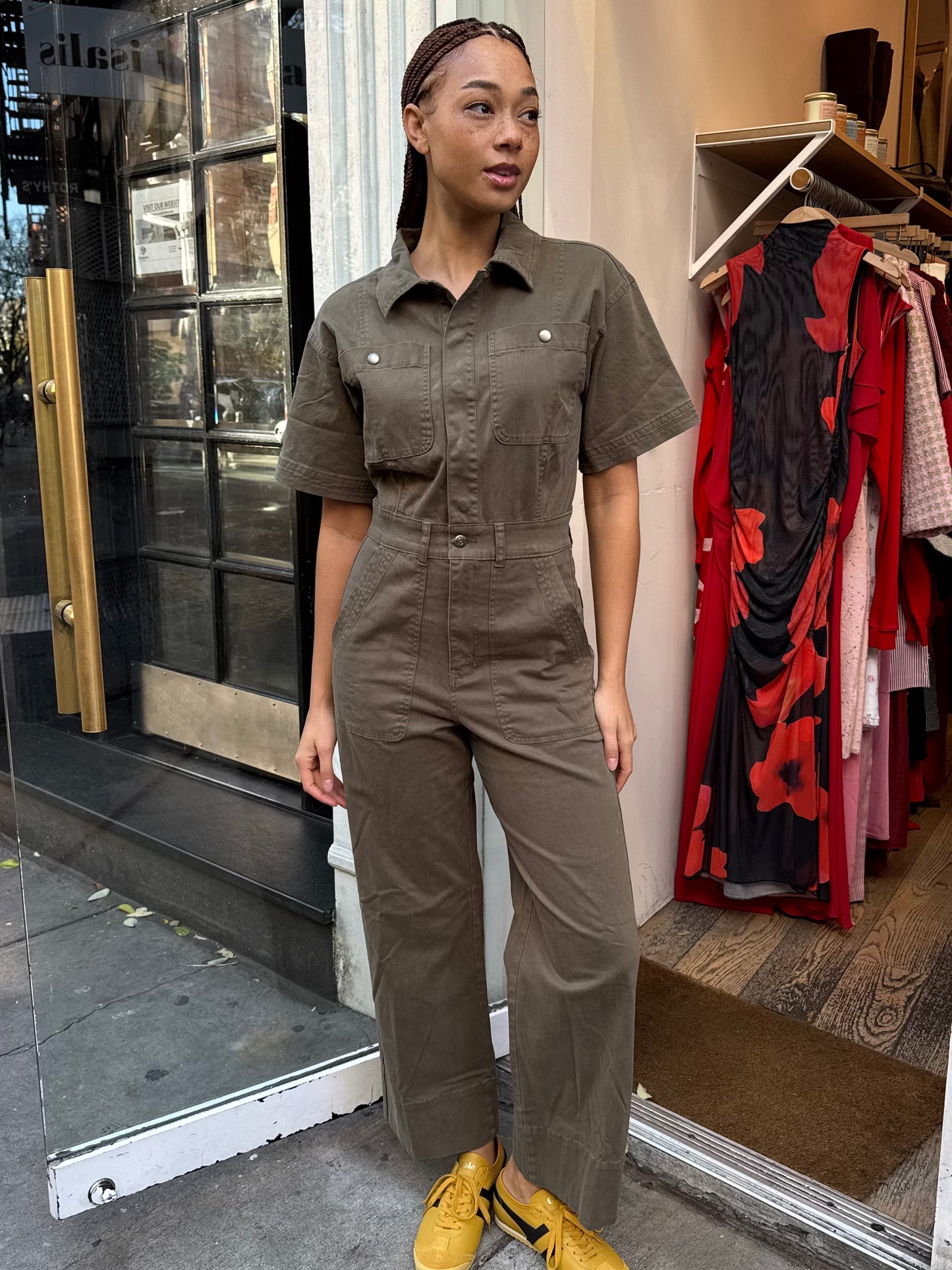 Bernice Short Sleeve Utility Jumpsuit in Deep Olive