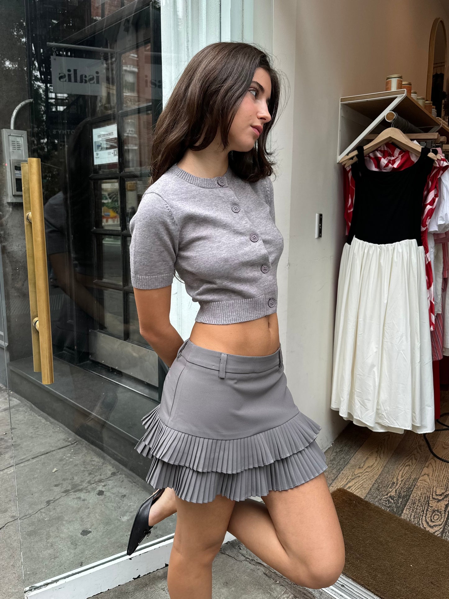 Barry Pleated Mini Skirt in Grey