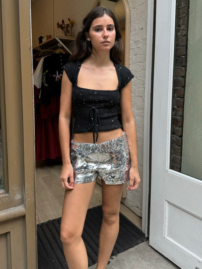 Paillette Mini Short in Silver