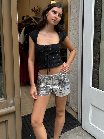 Paillette Mini Short in Silver