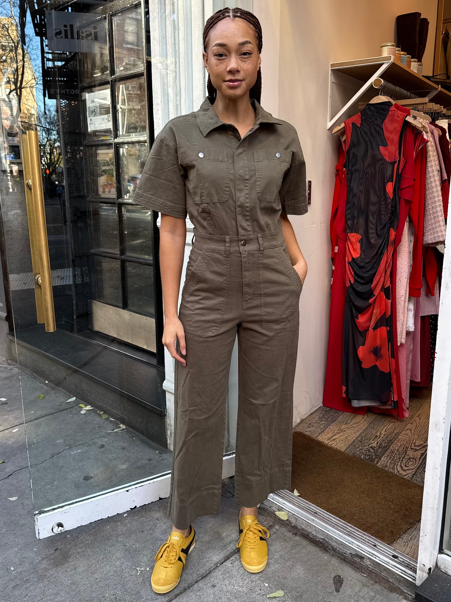 Bernice Short Sleeve Utility Jumpsuit in Deep Olive