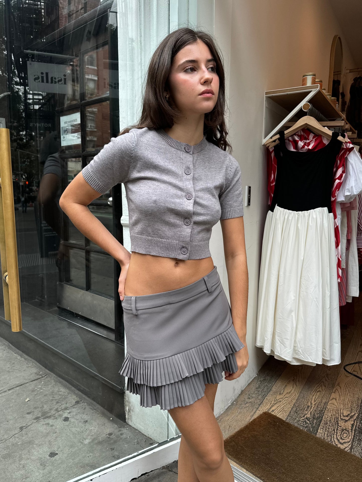 Barry Pleated Mini Skirt in Grey