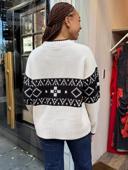 Lenni Crewneck Sweater in Oatmeal Black Fair Isle