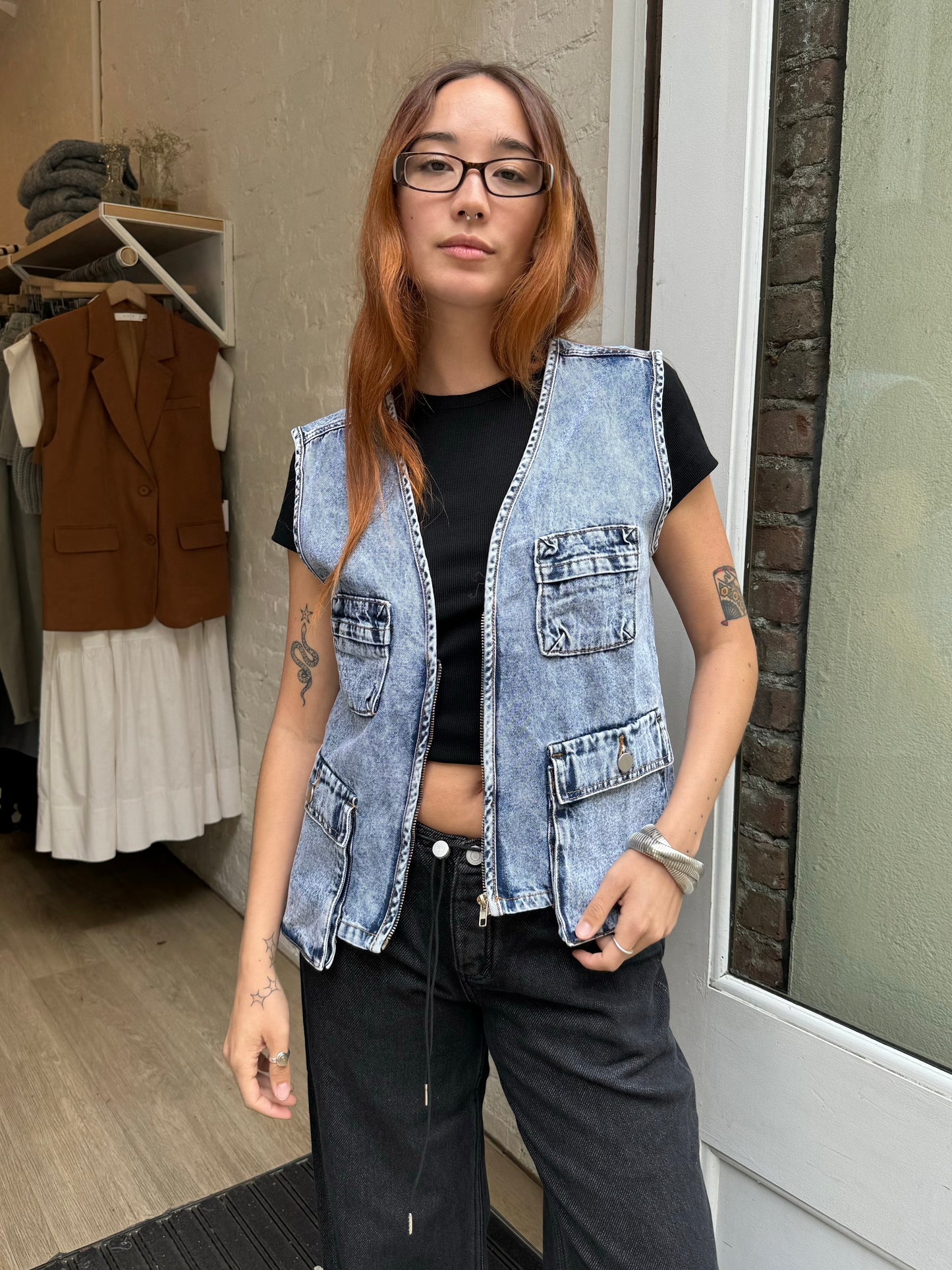 Kenna Denim Cargo Vest in Blue