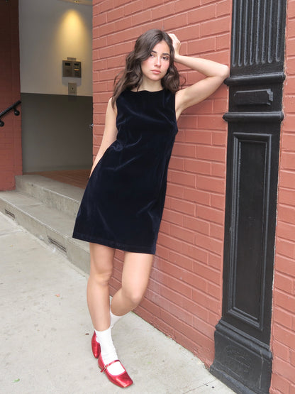 Shift Dress in Velvet Navy