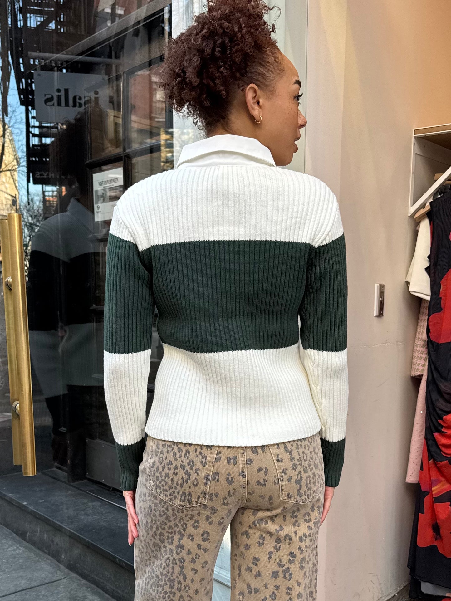 Marla Collared Sweater in Green Stripe