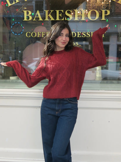 Cable Knit Sweater in Ruby