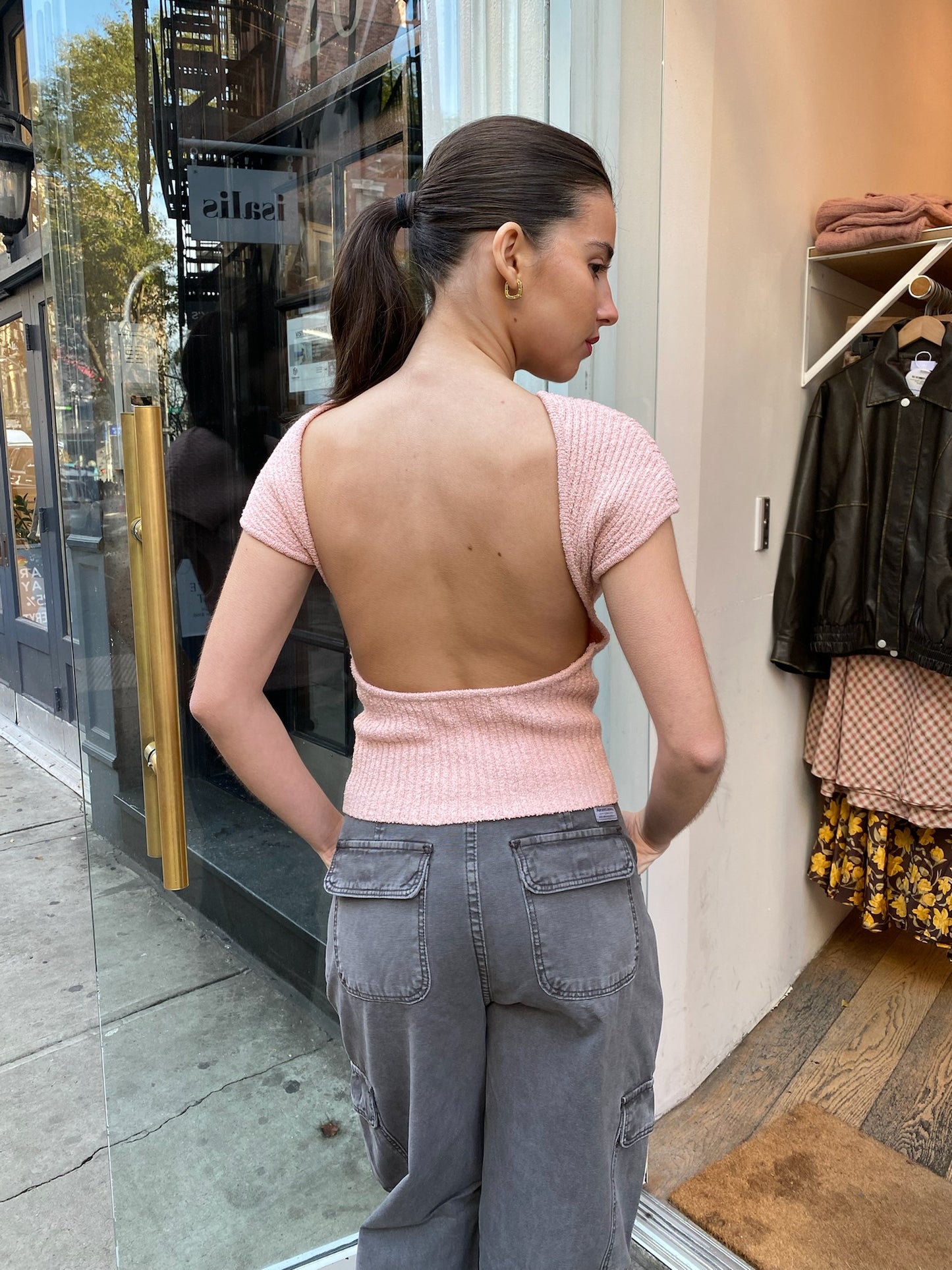 Rory Open Back Knit Top in Baby Pink