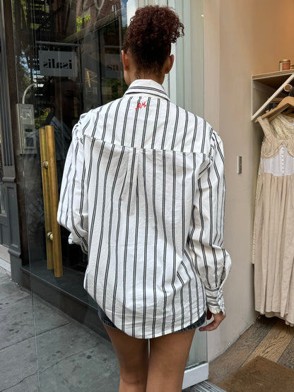 Kylie Ruffle Shirt in White Stripe