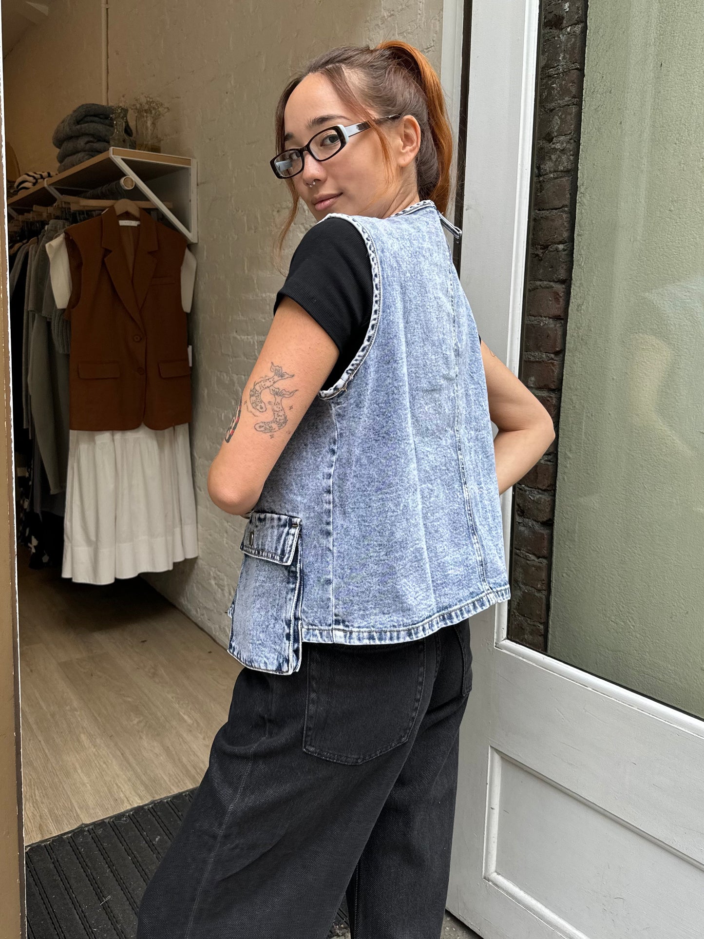 Kenna Denim Cargo Vest in Blue