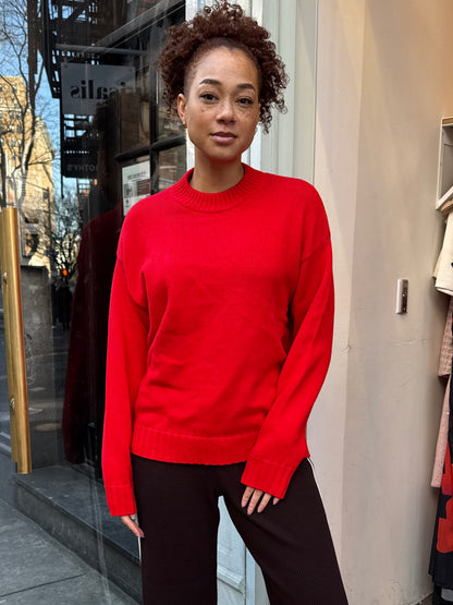 Cotton Cashmere Crewneck Sweater in Tomato